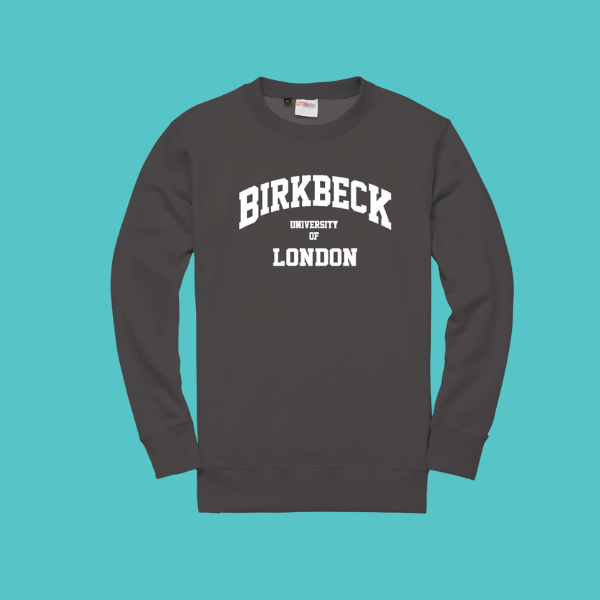 Blue background with image of a grey Birkbeck Hoodie