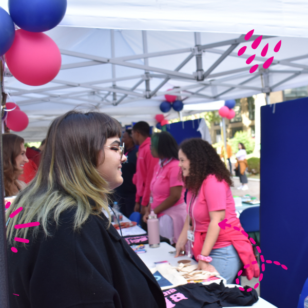 Students talking and smiling