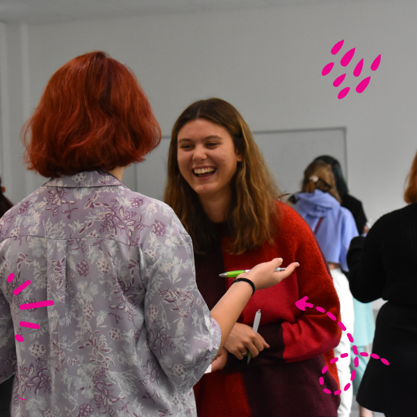 Students talking and laughing
