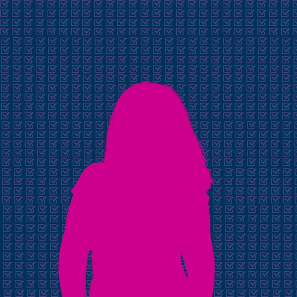 Blue blackground with the image of a person in pink