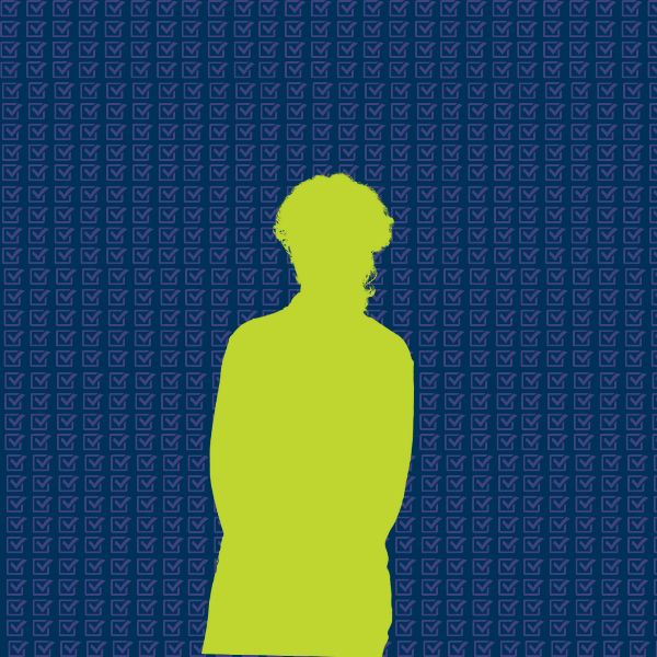 Blue blackground with the image of a person in green