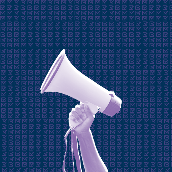 Blue background with photo of a megaphone!
