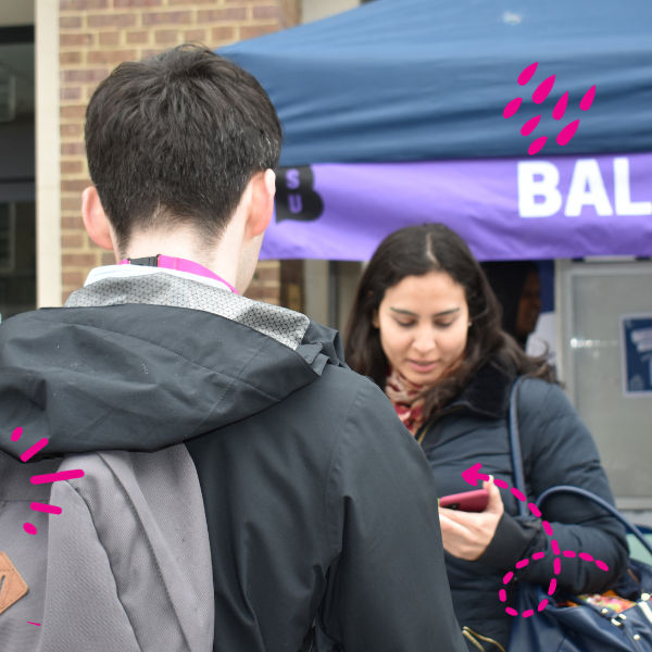 Two students talking at each other