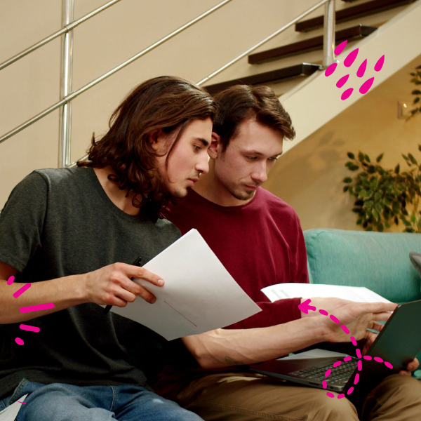 Students looking at papers